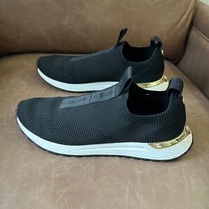 Michael Kors Bodie Slip-on Black Knit Sneakers with Gold Accents